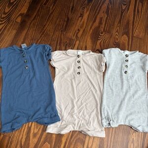 Lou Lou & Company Ribbed Henley Rompers - Blue, Cream, Light Gray Bundle